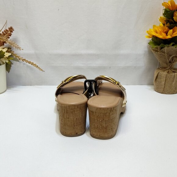 Time and Tru Gold Buckle Cork Wedge Platform Memory Foam Sandals Size 11 NWT - Picture 5 of 9